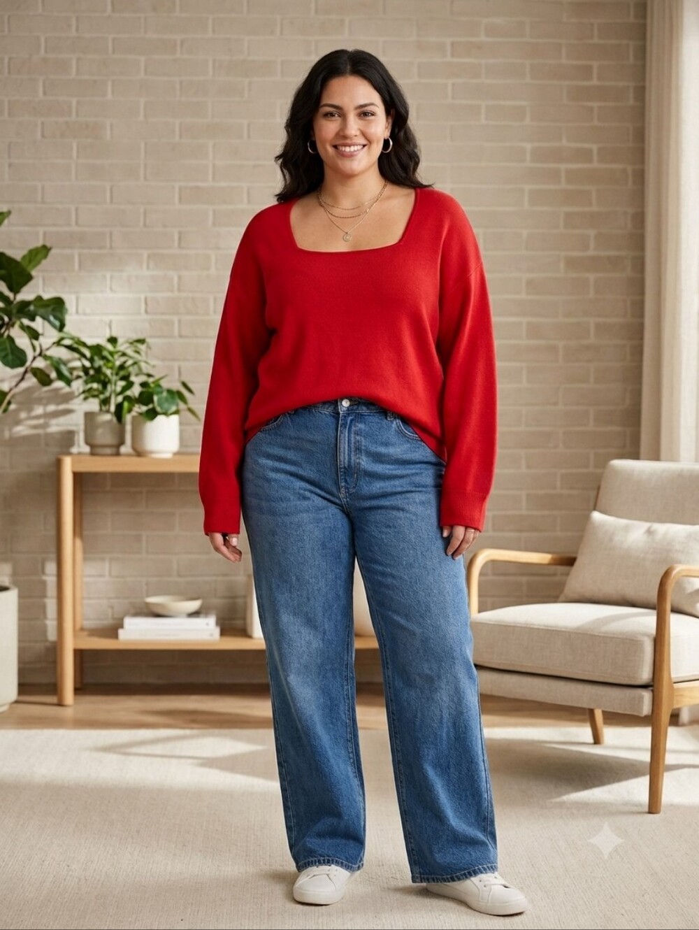 NEW H&M Red Ribbed Cropped Square Neck Sweater Size XXL Colorful